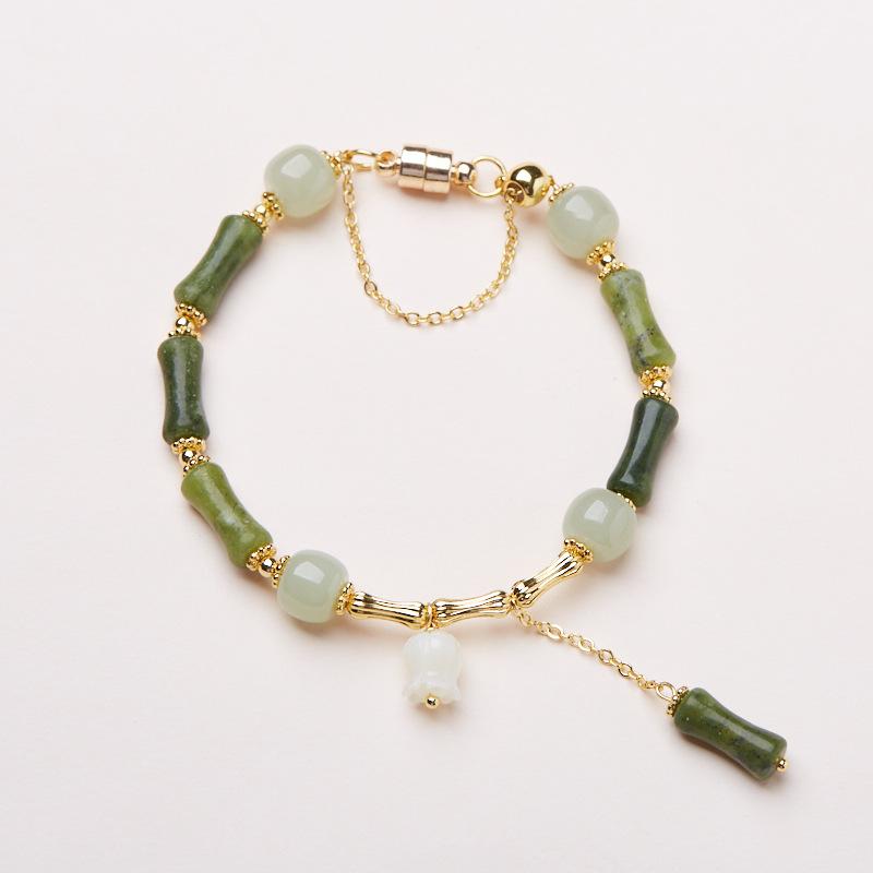 Chinese Style New Bamboo Knot Bracelet Agate Heart Sutra Crystal Bead Bracelet Simple Ethnic Style Good Luck Couple Gift Jewelry