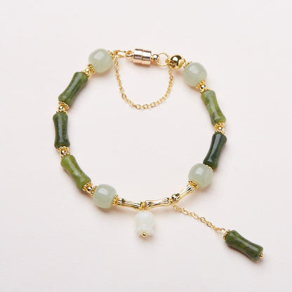 Chinese Style New Bamboo Knot Bracelet Agate Heart Sutra Crystal Bead Bracelet Simple Ethnic Style Good Luck Couple Gift Jewelry