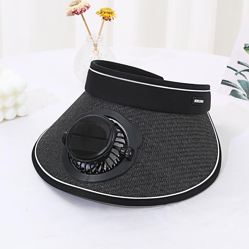 Solar Charging Fan Hat for Girls, Open Weave Wide Brim Hat, Parent-Child Outdoor Sun Hat, Sun Protection, Travel, Adult Style