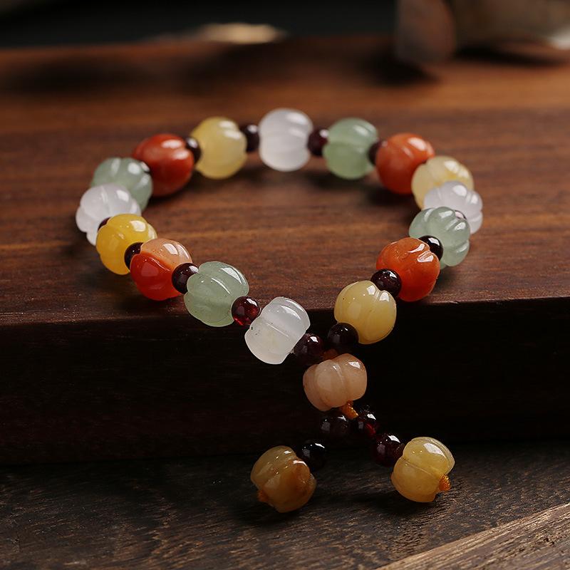 Temple Natural Xinjiang Pumpkin Beads Bracelet Couple Retro Ethnic Style Gourd Pumpkin Jinsi Jade Bracelet