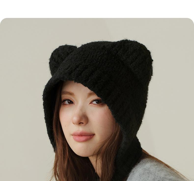 Autumn and Winter Cute Bear Parent-Child Knitted Hat Warm Ear Protection Wool Hat Korean Version Fluffy Cold-Proof Outdoor Hat