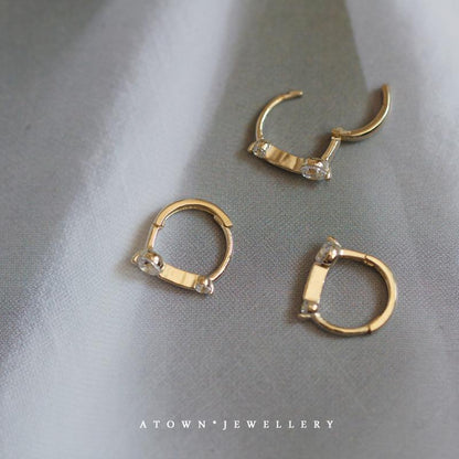 S925 Silver Gold-Plated Earrings with Zirconia, One-Line Shape Earrings, Elegant Ear Clips, Ear Cuffs, Earrings for Women