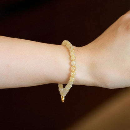Natural 6MM Golden Rutilated Quartz Bracelet for Women, Attracting Wealth Coin Bracelet, High-End New Chinese Style Crystal Bracelet