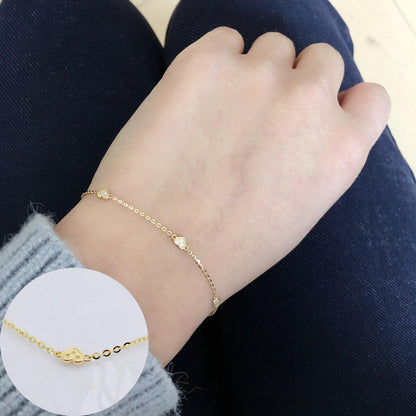 S925 Sterling Silver Gold-Plated Bracelet Hollow Smooth Heart Simple Elegant Petite Bracelet for Women