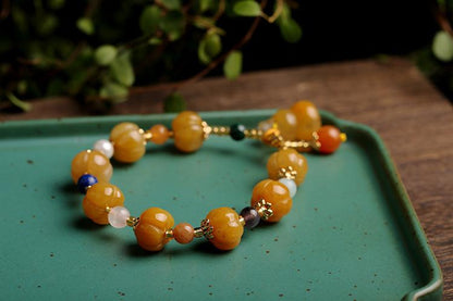 Gold Silk Jade Bracelet Wholesale Drum Beads Pumpkin Beads Gourd Ethnic Style Bracelet Yellow Jade Pixiu Bracelet for Women