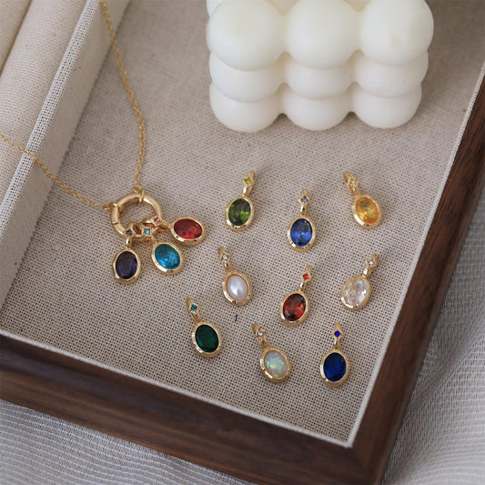 Artistic Retro Free DIY Custom Twelve Birthstone Necklace for Women Family Birthday Gift Collarbone Chain