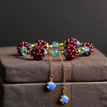 National Style Natural Garnet Simple Women's Garnet Bracelet with Tianhe Stone Cloisonné Accessories Beaded Bracelet Jewelry