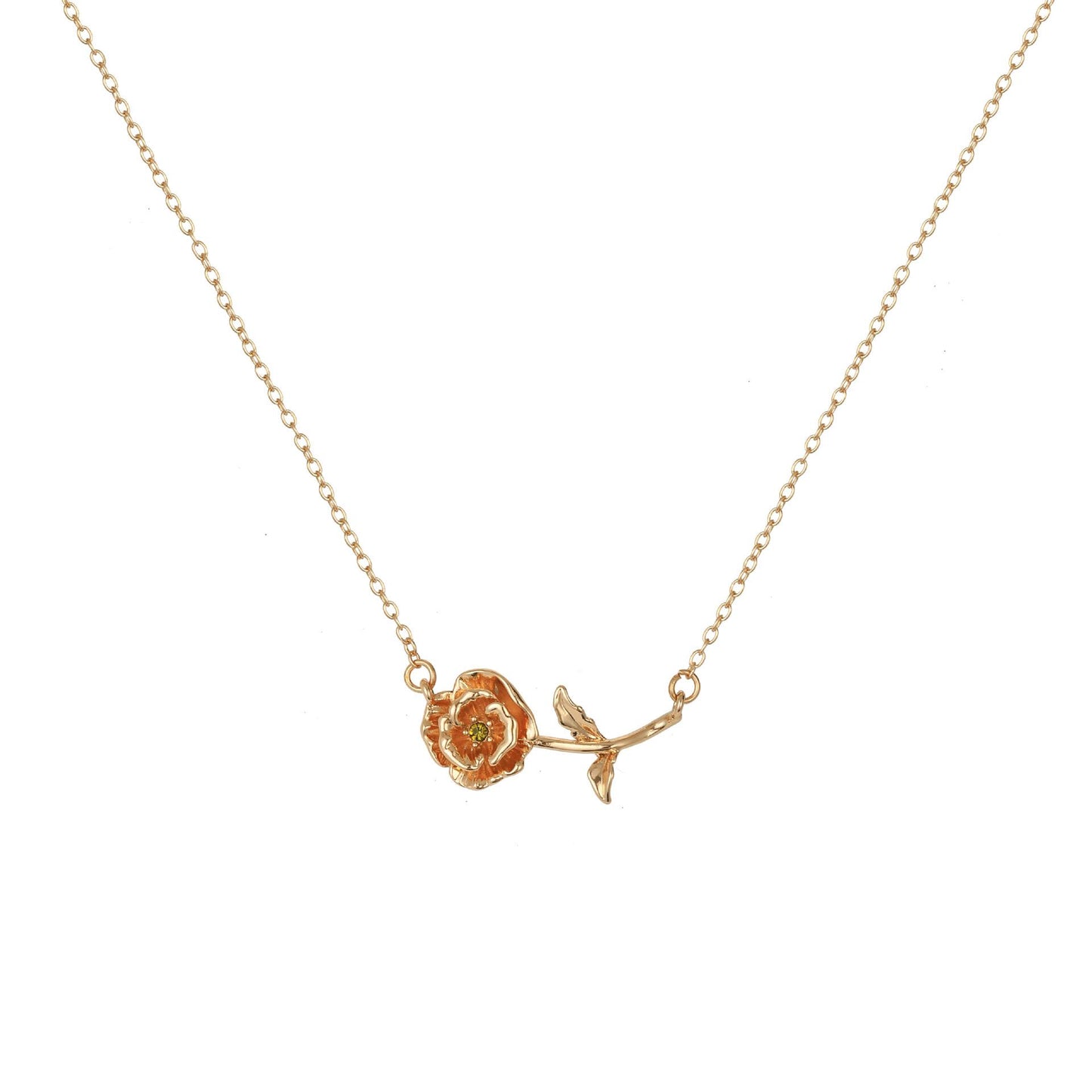 December Birthstone Pendant 3D Decorative Flower Pendant Necklace Gold-Plated Sweater Chain