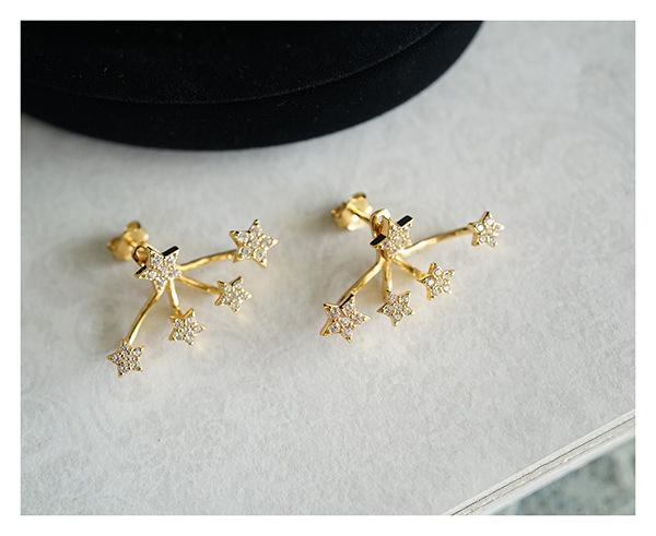 S925 Silver Plated 14K Gold Texture Shiny Star Exquisite Earrings Vintage Multi-Wear Ear Jewelry Studs for Women