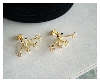 S925 Silver Plated 14K Gold Texture Shiny Star Exquisite Earrings Vintage Multi-Wear Ear Jewelry Studs for Women