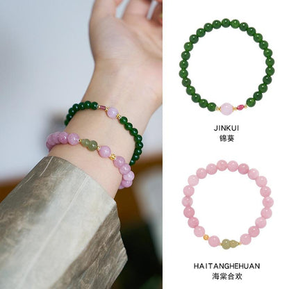Purple Chalcedony Hetian Jade Gourd Bracelet S925 Silver Curly Grass Pattern Begonia Acacia Bracelet Chinese Style