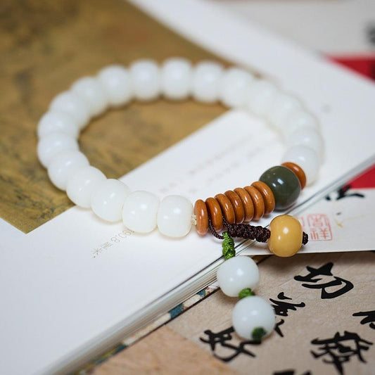 Natural Straight-Cut White Jade Bodhi Bead Bracelet Multi-Treasure Bodhi Seed Bracelet for Women Wrap-around Soft Bodhi Root Bracelet Wholesale