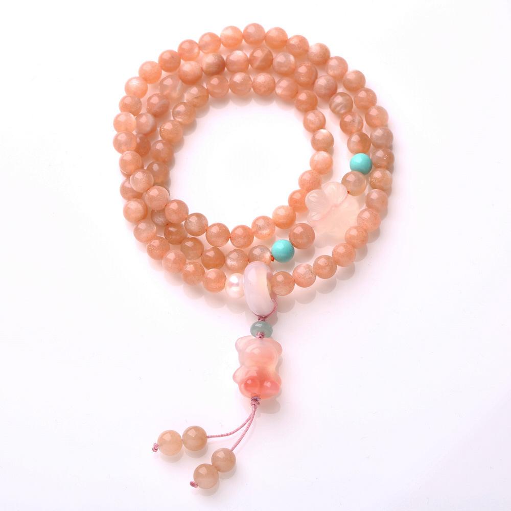 Natural Sunstone Bracelet for Women with Agate Bear Pendant, High-end Feel Bracelet with Orange Moonlight Crystal