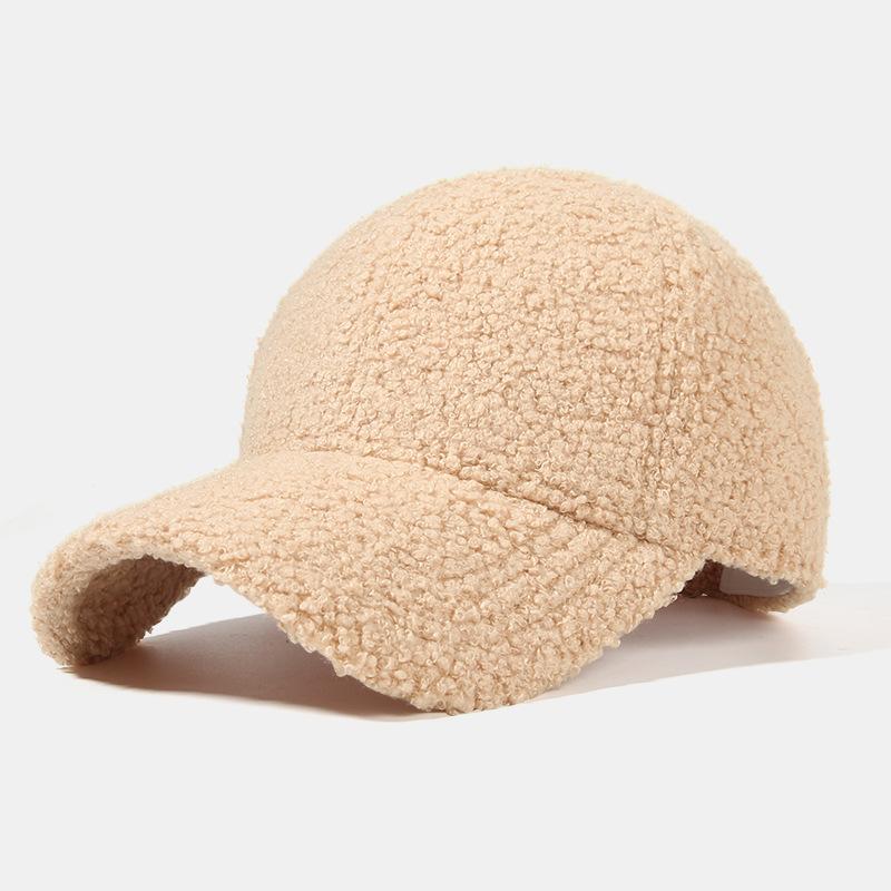 Lightweight Lamb Wool Hat for Men and Women, Autumn and Winter Korean Style Trendy Versatile Baseball Cap, Outdoor Windproof Warm Solid Color Hat