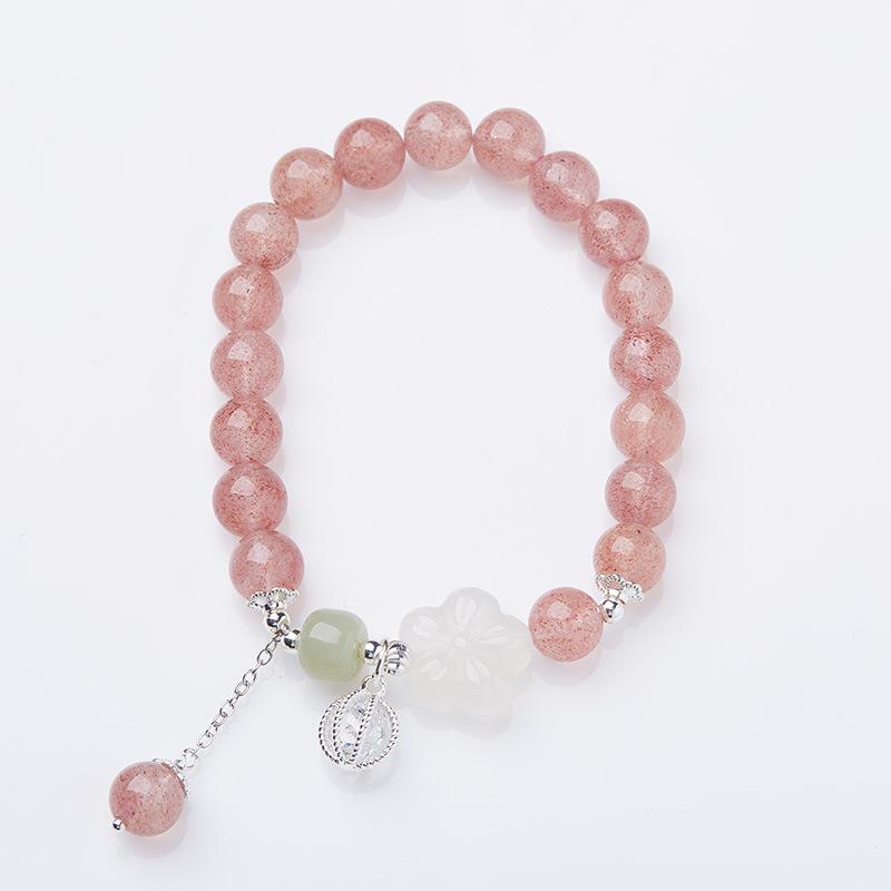 Original Rose Quartz Bracelet for Women Peach Blossom Pink Crystal Bracelet New Chinese Style Ancient Feng Fu Pendant Jewelry