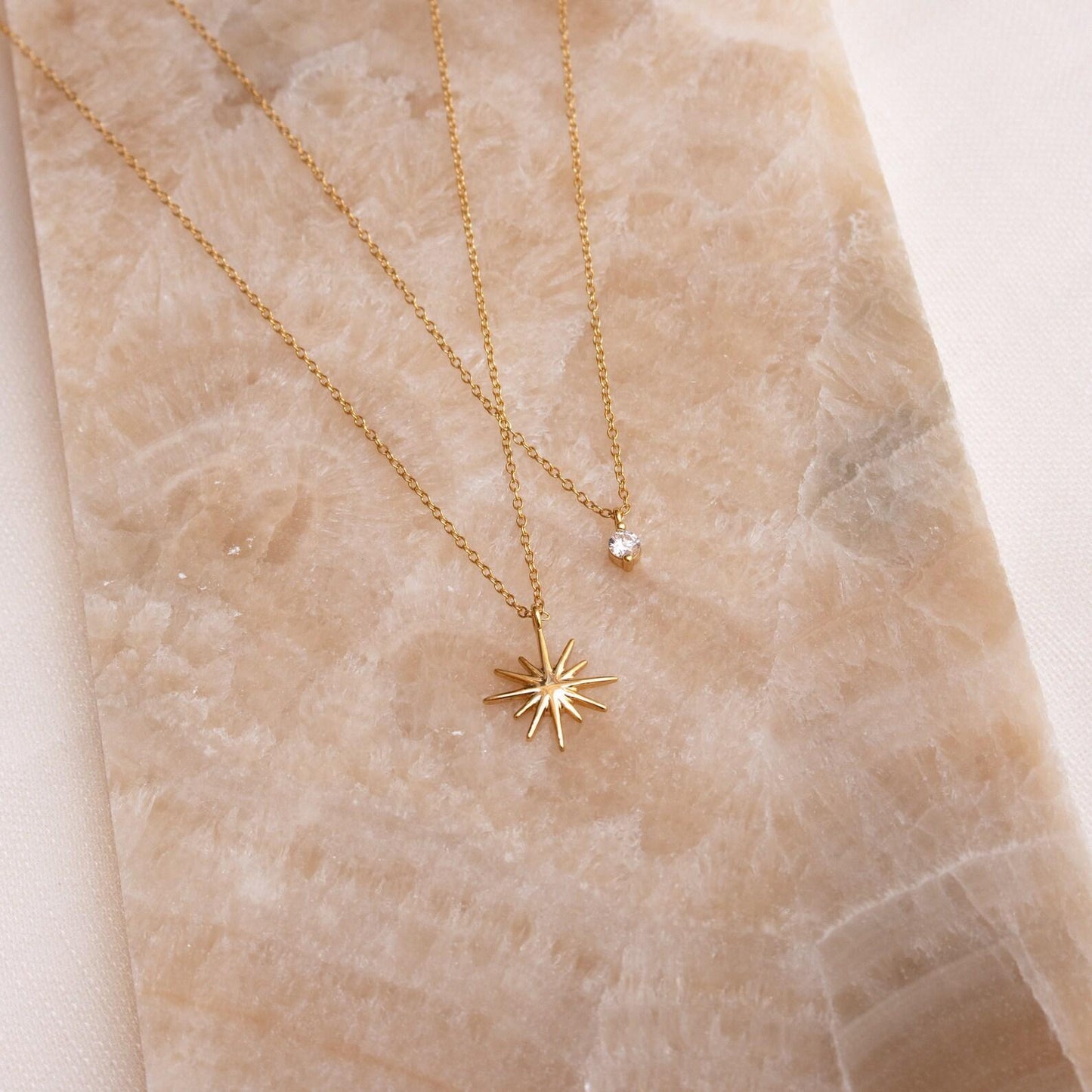Titanium Steel Double Layer Series Minimalist Necklace Layered Clavicle Chain Star Zircon Stacking Women Color Retention 18K Gold Plated