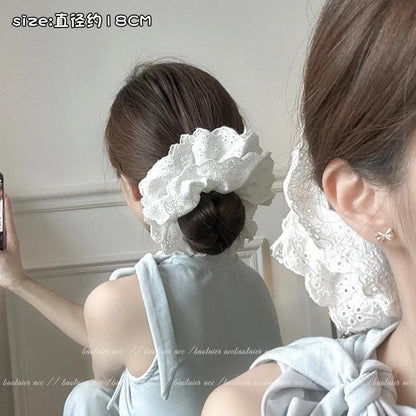 Gray Flower~ Extra Large Lace Scrunchie High-End Feel Large Scrunchie Women's Hair Tie Hair Accessory Korean Hair Ornament