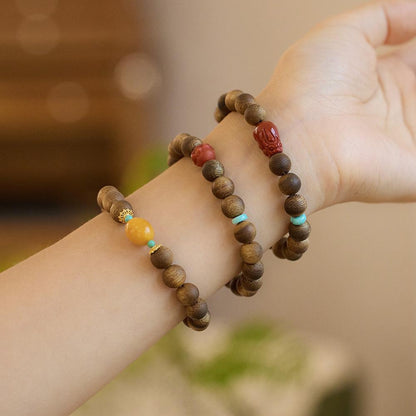 Hainan Natural Qinan Agarwood Bracelet Southern Red Pixiu Bodhisattva Chess Agarwood Beaded Bracelet Buddhist Prayer Beads