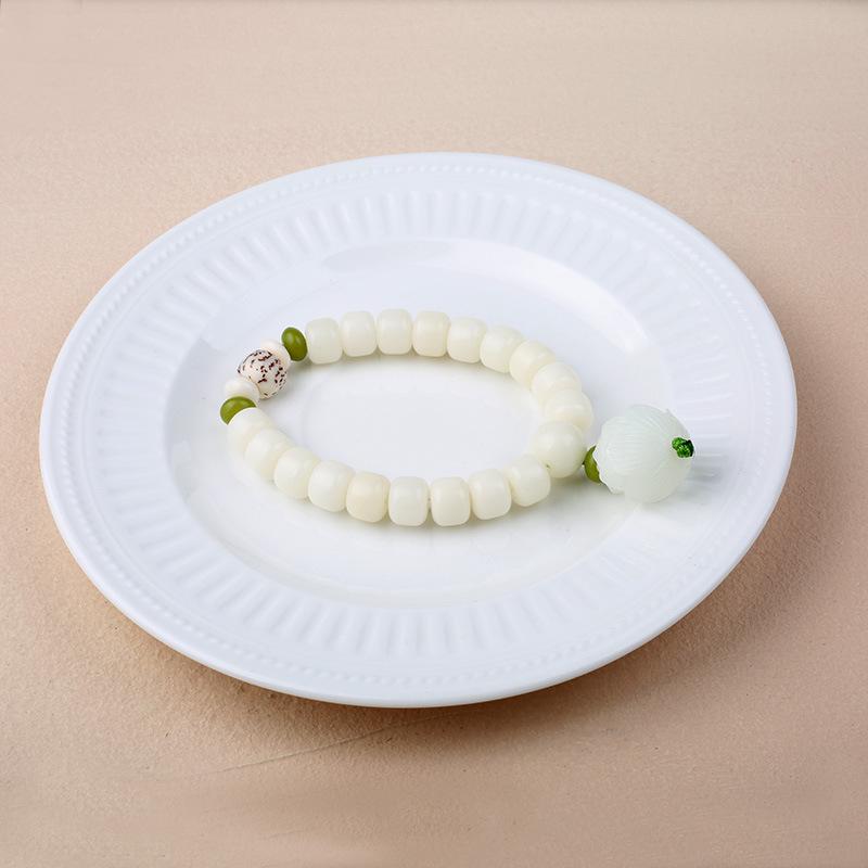 Hainan White Jade Bodhi Single Circle 8*10mm Bracelet Couple Style Buddhist Bead Bracelet Jewelry