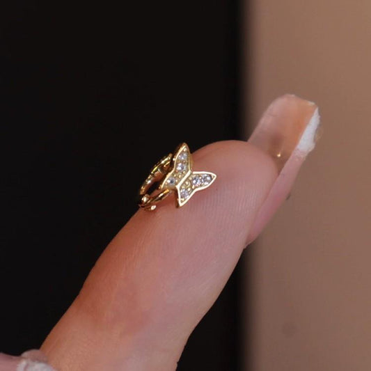 S925 Sterling Silver 18K Gold Plated Ear Cuff Mini Micro Inlaid 3D Butterfly Earrings Helix Ear Cuff Hoop Ear Jewelry