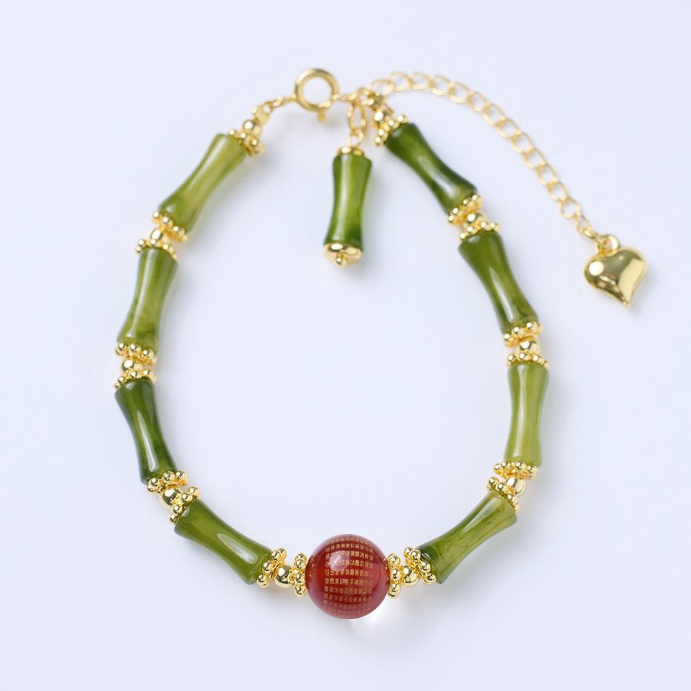 Chinese Style New Bamboo Knot Bracelet Agate Heart Sutra Crystal Bead Bracelet Simple Ethnic Style Good Luck Couple Gift Jewelry