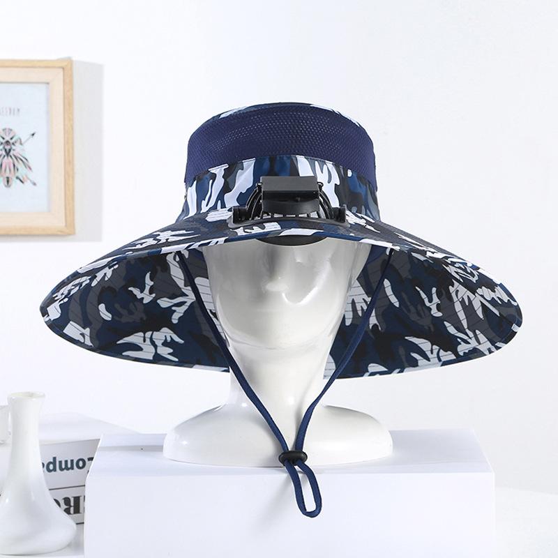 Men's Summer Wide Brim Dual Fan USB Rechargeable Fan Hat Adult Outdoor Sunshade Sun Protection Fishing Work Hat