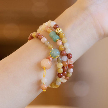 Natural Gold Silk Jade Bracelet Three Circles Pumpkin Tassel Jade Bracelet Women's New Year High-end Gift