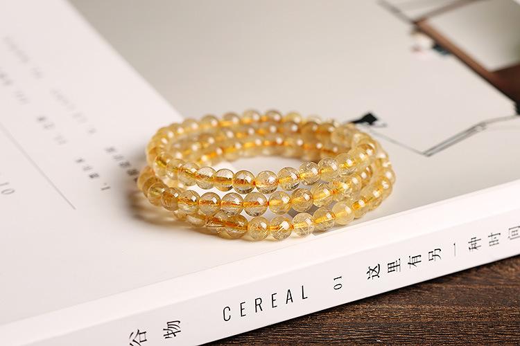 Natural Golden Rutilated Quartz Bracelet Wrapped 3 Times 6mm Golden Rutilated Quartz Multi-Wrap Bracelet Titanium Quartz Bead Bracelet Crystal Round and Full