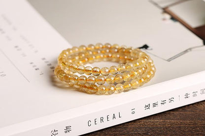Natural Golden Rutilated Quartz Bracelet Wrapped 3 Times 6mm Golden Rutilated Quartz Multi-Wrap Bracelet Titanium Quartz Bead Bracelet Crystal Round and Full