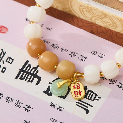 Lingyin Blessing Natural White Jade Bodhi Pumpkin Bracelet Good Luck Cinnabar Lotus Bracelet Temple Same Style Gift