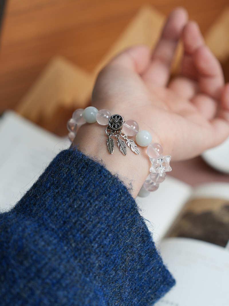 Original Design Natural 10MM Rose Quartz Bracelet for Women S925 Silver Wealth Tree Leaf High-End Crystal Bracelet