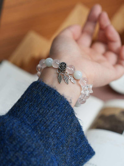 Original Design Natural 10MM Rose Quartz Bracelet for Women S925 Silver Wealth Tree Leaf High-End Crystal Bracelet