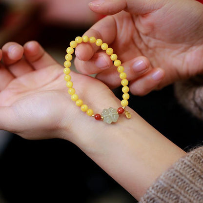 Natural Chicken Fat Yellow Beeswax Buddha Beads Bracelet for Women Amber Hetian Jade Single Circle Bracelet Retro Chinese Style Design