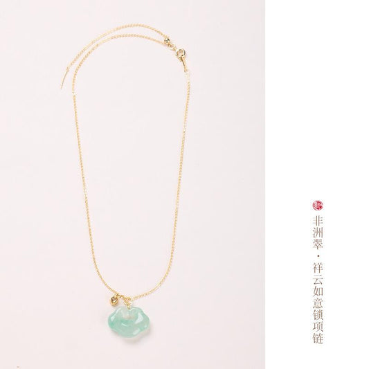 Hot-Selling Natural African Jade Necklace for Women, Cloud Pattern, Ruyi Lock, Ice Seed, Floating Flower, High-End Jade Necklace