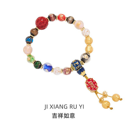 2025 Year of the Snake Temple Incense Ash Glaze Incense Ash Porcelain Bracelet Gold Leaf Glaze Bracelet Wealth Vermilion Gift for Men and Women