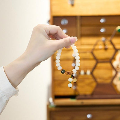 Natural Straight-Cut White Jade Bodhi Bead Bracelet Multi-Treasure Bodhi Seed Bracelet for Women Wrap-around Soft Bodhi Root Bracelet Wholesale