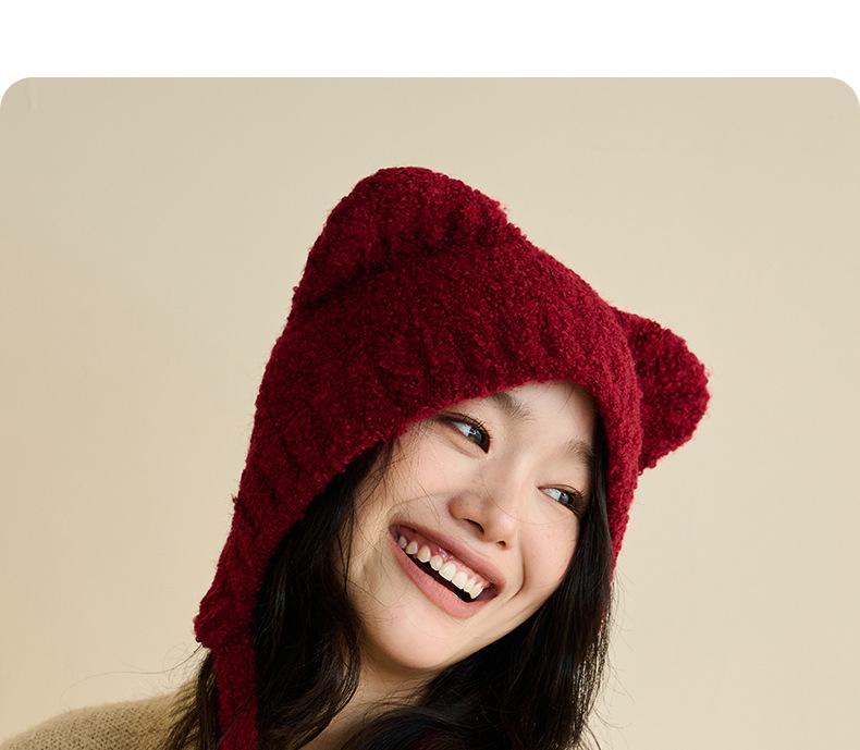 Autumn and Winter Cute Bear Parent-Child Knitted Hat Warm Ear Protection Wool Hat Korean Version Fluffy Cold-Proof Outdoor Hat