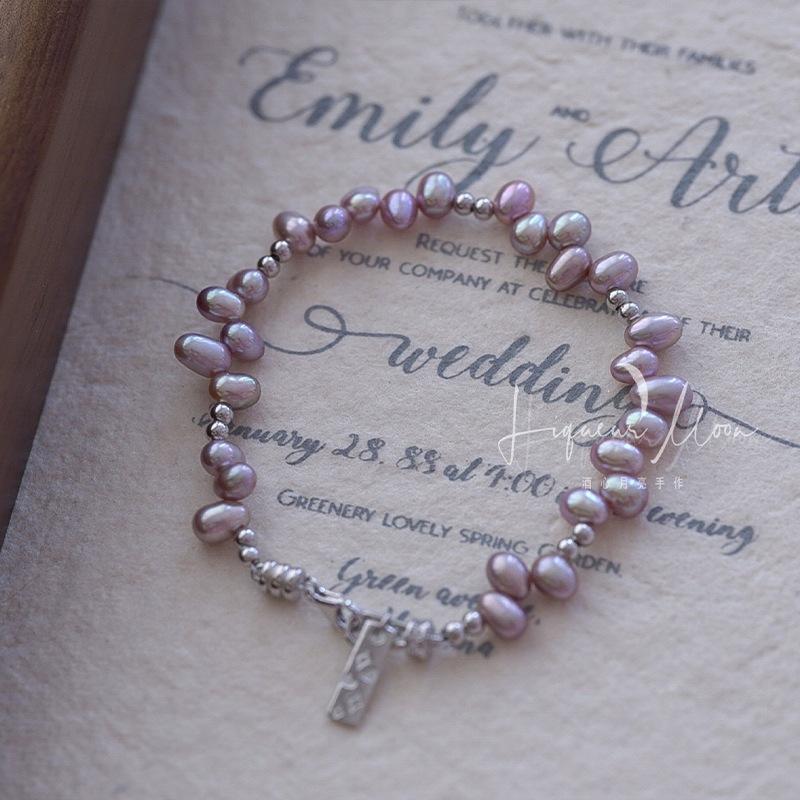 Natural Freshwater Baroque Pearl Taro Purple Pearl Necklace Simple Round Bead Necklace