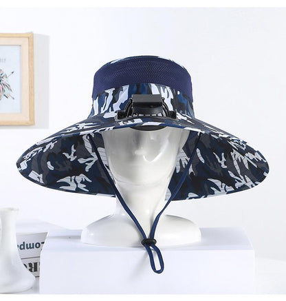 Men's Summer Wide Brim Dual Fan USB Rechargeable Fan Hat Adult Outdoor Sunshade Sun Protection Fishing Work Hat