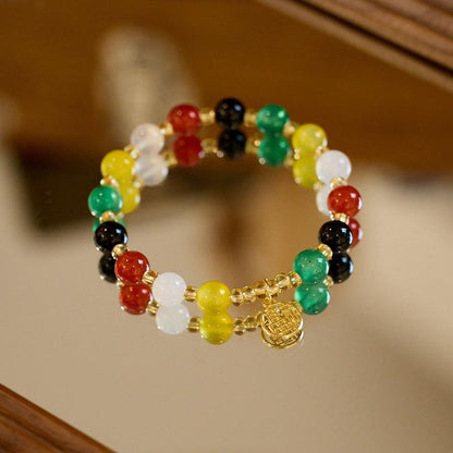 Natural 8MM Agate Bracelet Five Blessings Good Luck Multicolored Agate Beads Temple Scenic Spot Bracelet Gift