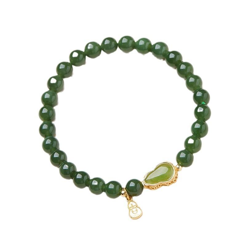 Natural Hetian Jade Jadeite Bracelet for Women S925 Silver Jadeite Gourd Fortune Bracelet
