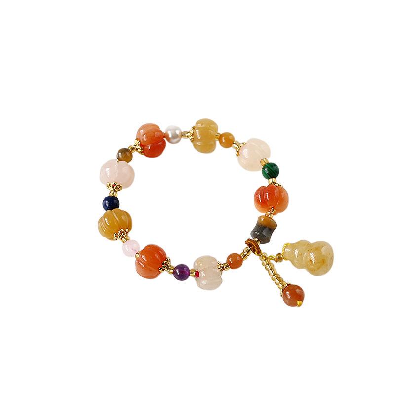 Temple Natural Xinjiang Pumpkin Beads Bracelet Couple Retro Ethnic Style Gourd Pumpkin Jinsi Jade Bracelet