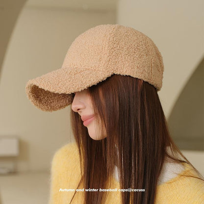 Lightweight Lamb Wool Hat for Men and Women, Autumn and Winter Korean Style Trendy Versatile Baseball Cap, Outdoor Windproof Warm Solid Color Hat