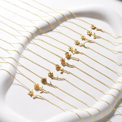 December Birthstone Pendant 3D Decorative Flower Pendant Necklace Gold-Plated Sweater Chain