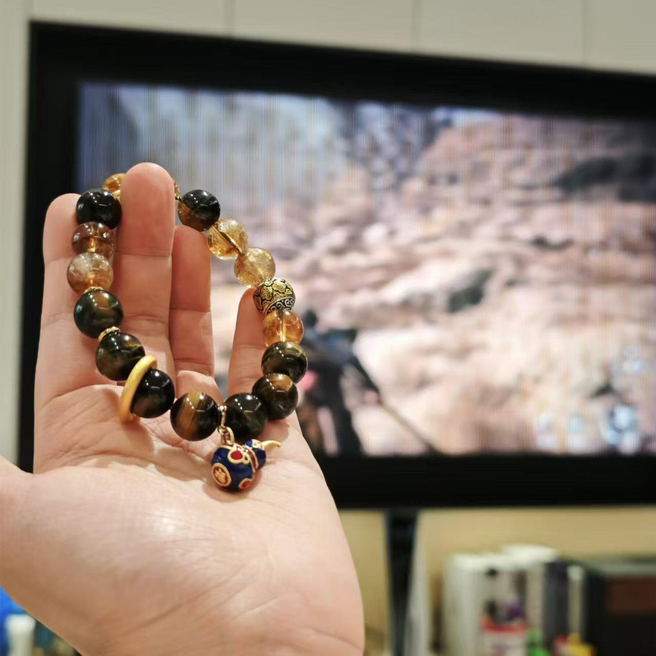 Black Myth Sun Wukong Natural Tiger Eye Stone Bracelet Obsidian Cultural Play Bracelet Personalized Gift for Men