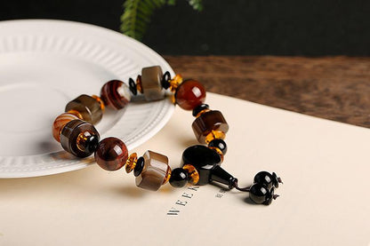Original Natural Silk Wrapped Old Agate Bracelet Domineering Single Circle Men's Abacus Bead Bracelet Ethnic Style Gift Jewelry