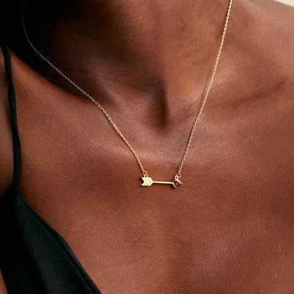 Titanium Steel High Color Retention Twelve Birthstone Necklace Ins12 Birthstone One Arrow Through Heart Pendant Necklace 18K Gold