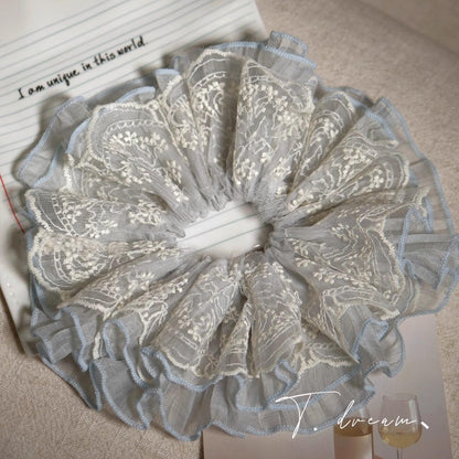&lt;Dreamland&gt; Sheer Lace Hair Tie Ins Hair Accessories for Women Bun French Retro Hair Rope Hair Ornament Hair Flower