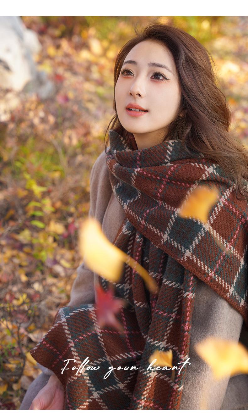Autumn Winter Warm Scarf for Women British Christmas Plaid Red Scarf Retro Versatile Couple Shawl Neck Warmer