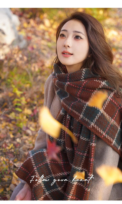 Autumn Winter Warm Scarf for Women British Christmas Plaid Red Scarf Retro Versatile Couple Shawl Neck Warmer